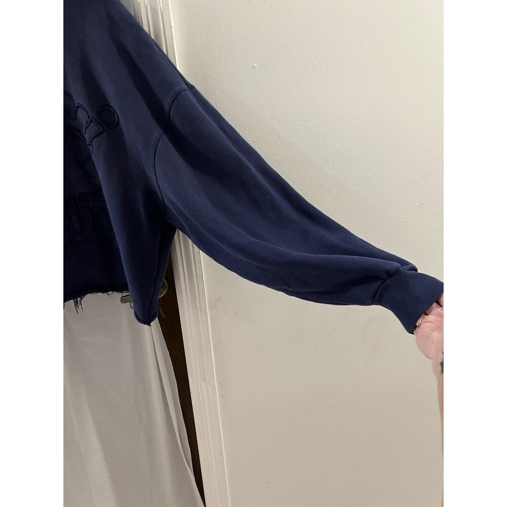 Cernucci Blue Logo Cropped Hoodie Kanga Pockets Distressed Sz M - Picture 4 of 9
